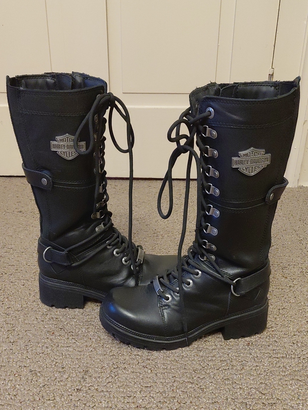 HARLEY DAVIDSON Knee High Black Leather Boots Size 5.5 - Picture 4 of 14